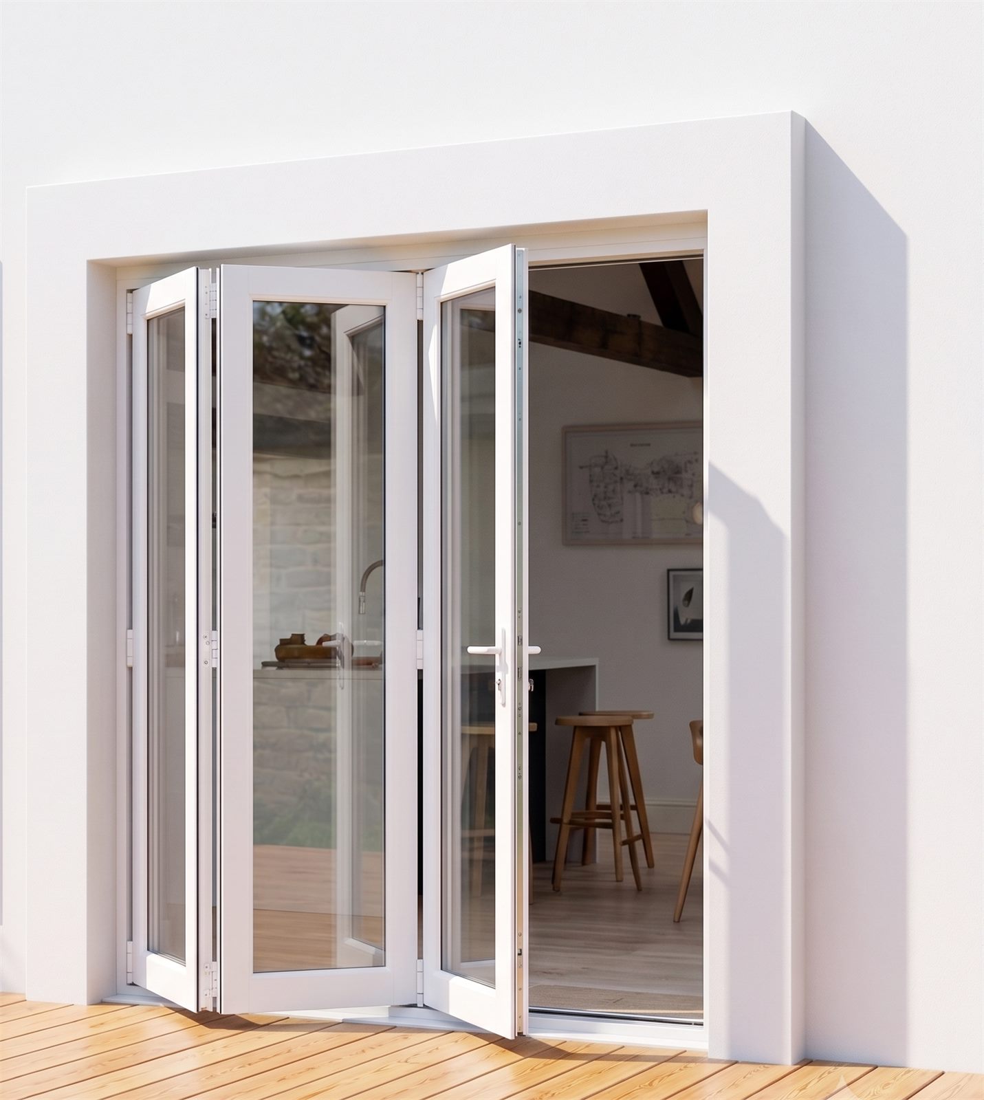 Modern Florida home with a wide impact bifold door opening to the patio