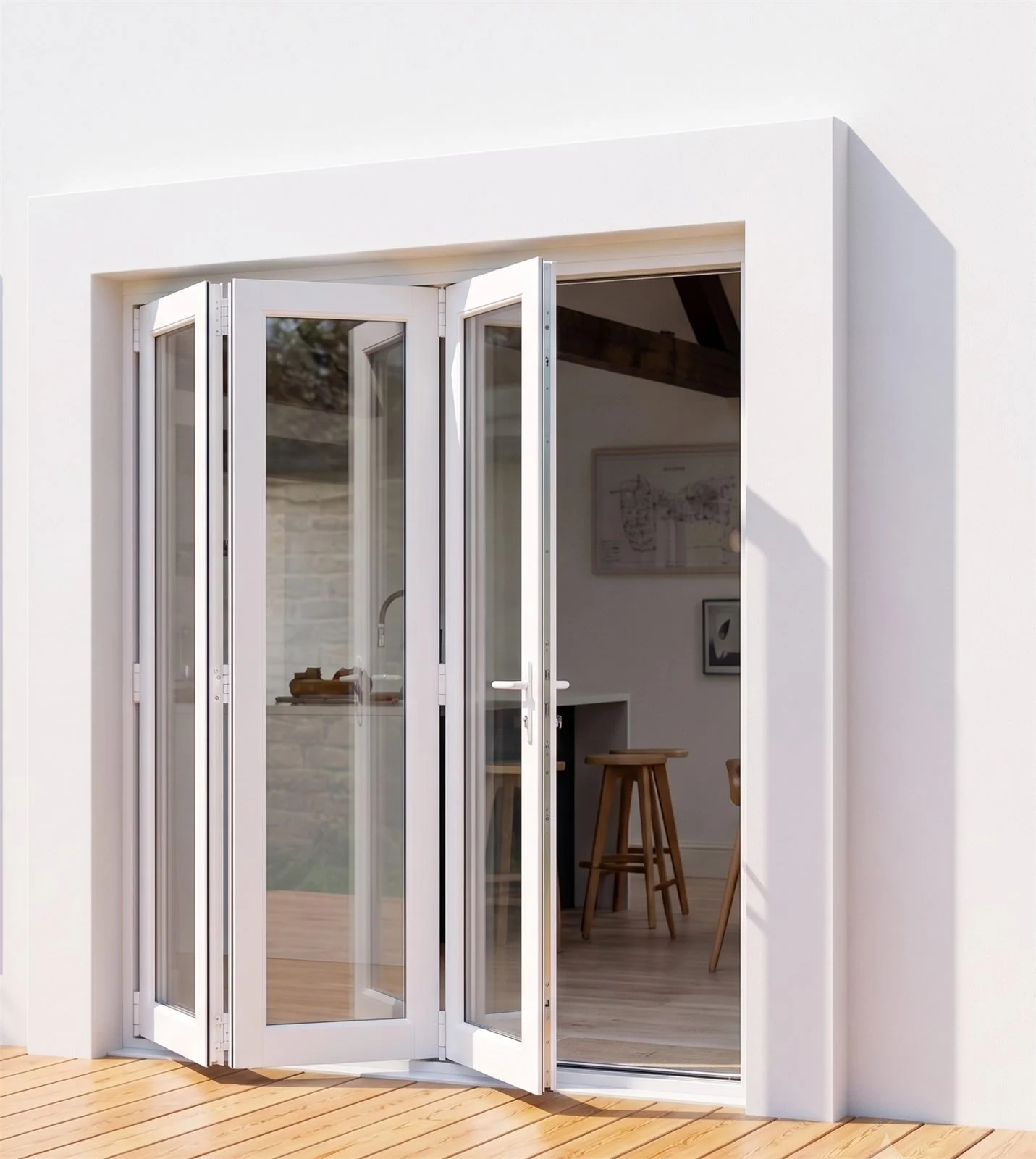 Modern Florida home with a wide impact bifold door opening to the patio