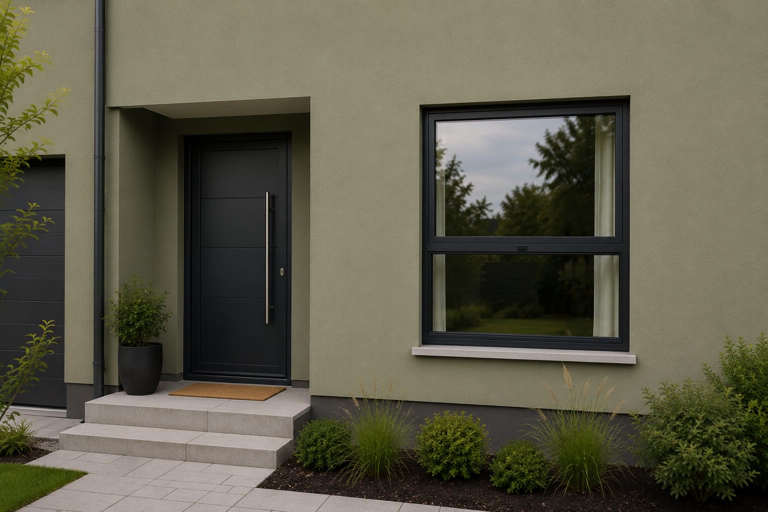 American-made single-hung impact window on a modern home