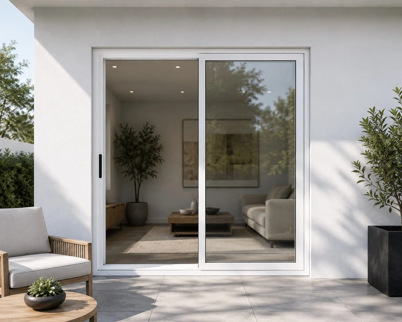 Impact sliding glass patio door with slim black frame