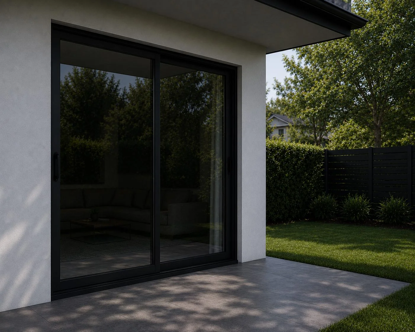 Modern Florida home with wide impact sliding glass patio doors